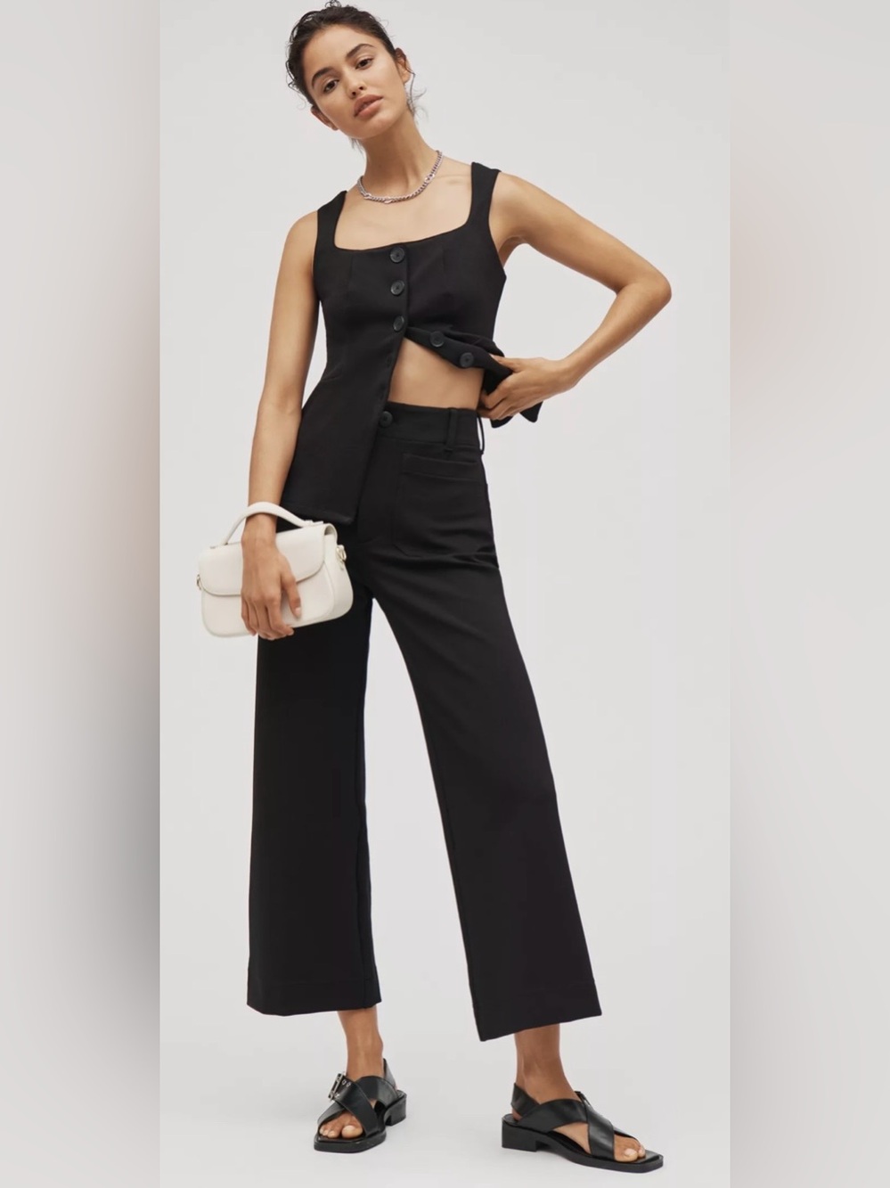 Anthropologie Maeve Colette Knit High Rise Wide Leg Cropped Women's Black Pants
